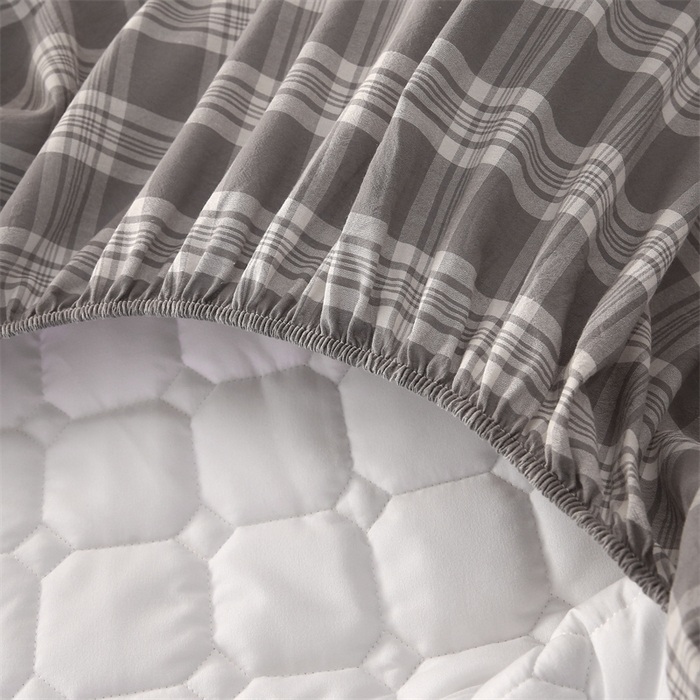 91家纺网 家纺一手货源 找家纺 梵克保罗 2025新款无印风全棉色织水洗棉夹棉床笠 凯里灰