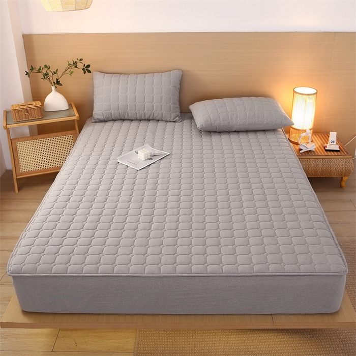 91家纺网 家纺一手货源 找家纺 梵克保罗 2025新款无印风全棉色织水洗棉夹棉床笠 千鸟格灰