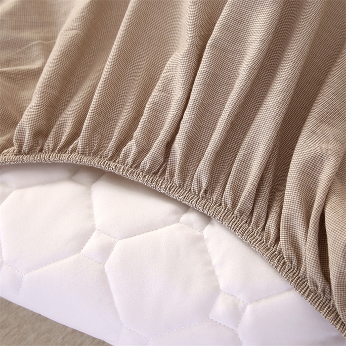 91家纺网 家纺一手货源 找家纺 梵克保罗 2025新款无印风全棉色织水洗棉夹棉床笠 千鸟格驼