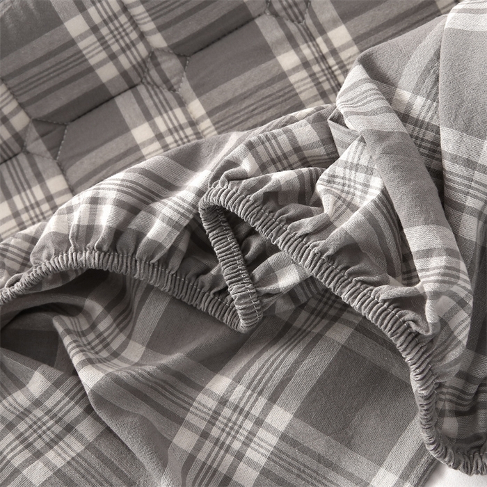 91家纺网 家纺一手货源 找家纺 梵克保罗 2025新款无印风全棉色织水洗棉夹棉床笠 凯里灰