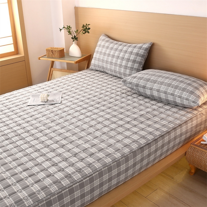 91家纺网 家纺一手货源 找家纺 梵克保罗 2025新款无印风全棉色织水洗棉夹棉床笠 凯里灰