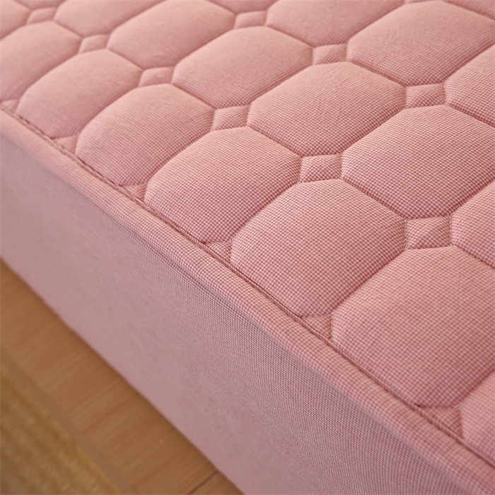 91家纺网 家纺一手货源 找家纺 梵克保罗 2025新款无印风全棉色织水洗棉夹棉床笠 千鸟格粉