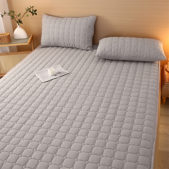 91家纺网 家纺一手货源 找家纺 梵克保罗 2025新款无印风全棉色织水洗棉夹棉床笠 千鸟格灰