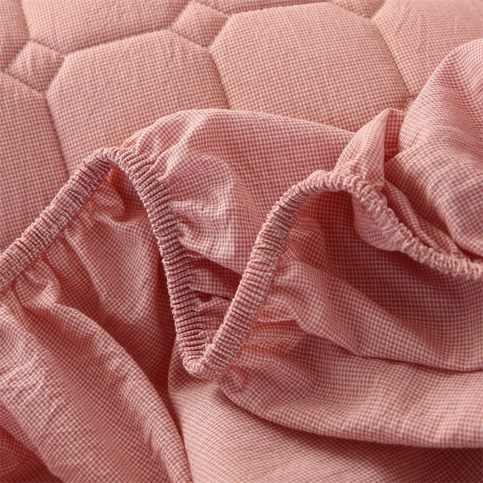 91家纺网 家纺一手货源 找家纺 梵克保罗 2025新款无印风全棉色织水洗棉夹棉床笠 千鸟格粉