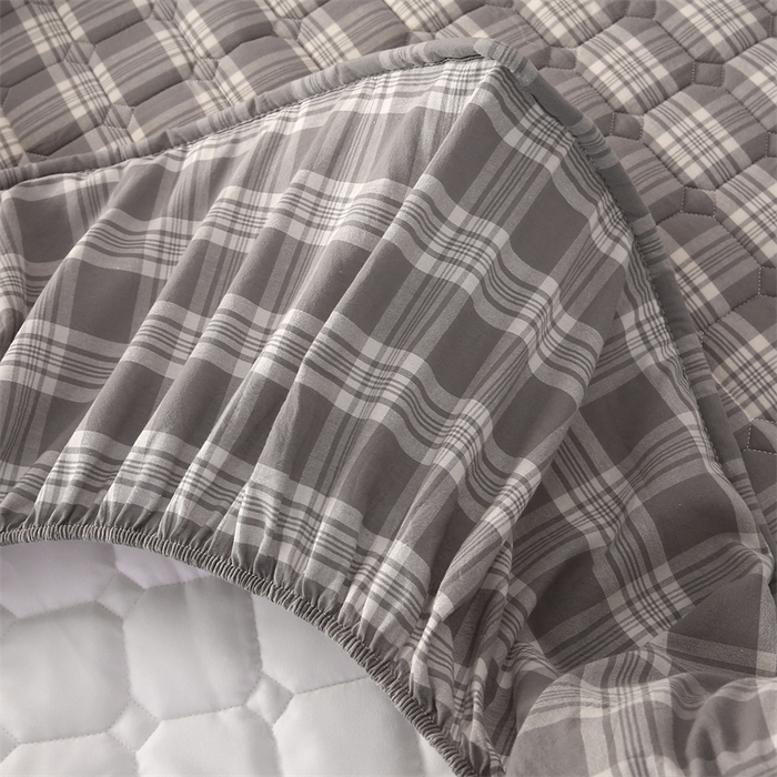 91家纺网 家纺一手货源 找家纺 梵克保罗 2025新款无印风全棉色织水洗棉夹棉床笠 凯里灰