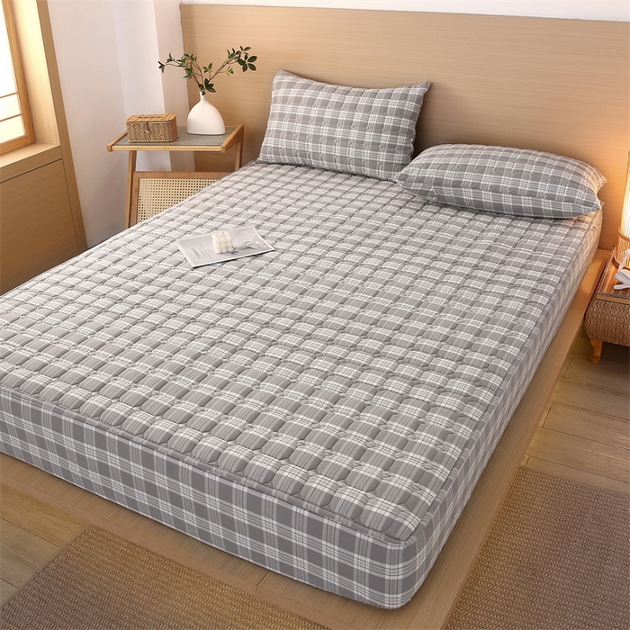 91家纺网 家纺一手货源 找家纺 梵克保罗 2025新款无印风全棉色织水洗棉夹棉床笠 凯里灰