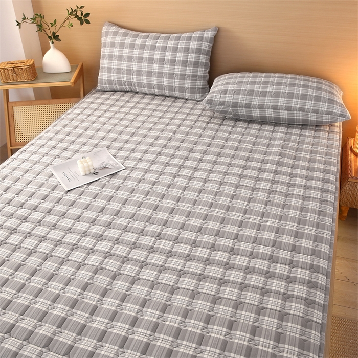 91家纺网 家纺一手货源 找家纺 梵克保罗 2025新款无印风全棉色织水洗棉夹棉床笠 凯里灰