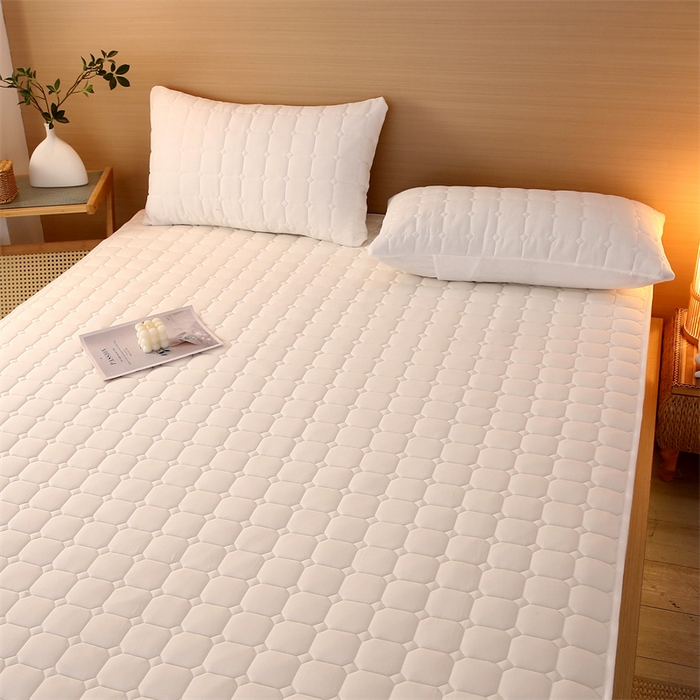 91家纺网 家纺一手货源 找家纺 梵克保罗 2025新款无印风全棉色织水洗棉夹棉床笠 无印纯净白