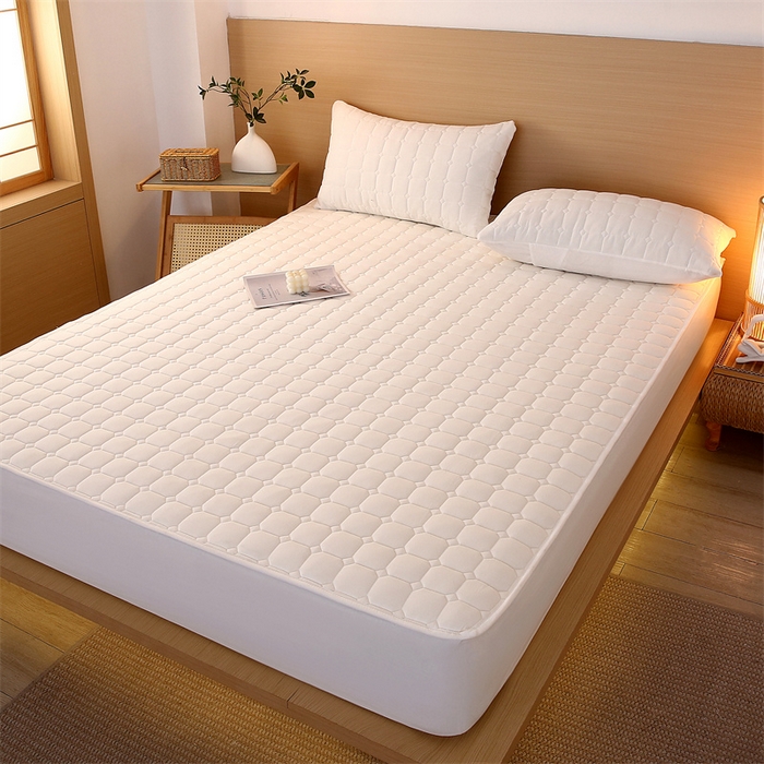 91家纺网 家纺一手货源 找家纺 梵克保罗 2025新款无印风全棉色织水洗棉夹棉床笠 无印纯净白