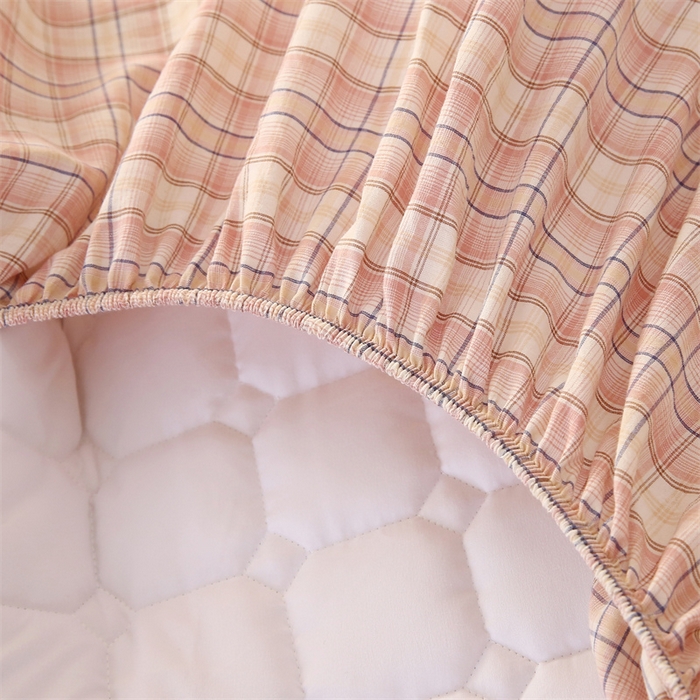 91家纺网 家纺一手货源 找家纺 梵克保罗 2025新款无印风全棉色织水洗棉夹棉床笠 凯里粉