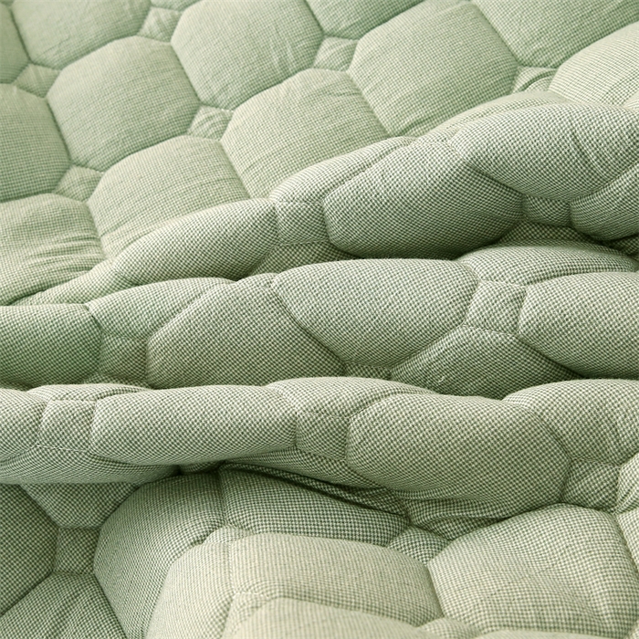 91家纺网 家纺一手货源 找家纺 梵克保罗 2025新款无印风全棉色织水洗棉夹棉床笠 千鸟格绿