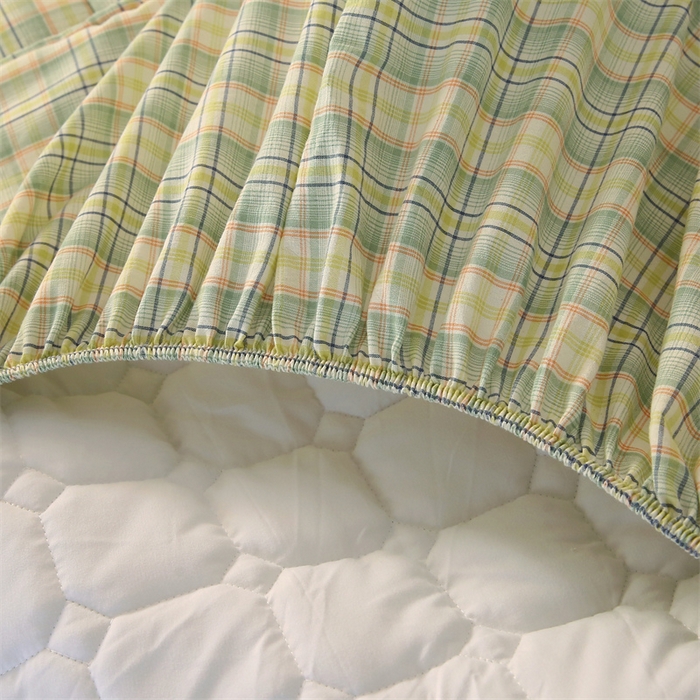 91家纺网 家纺一手货源 找家纺 梵克保罗 2025新款无印风全棉色织水洗棉夹棉床笠 凯里绿