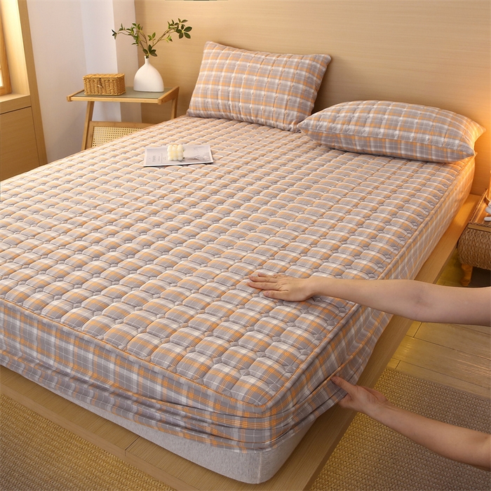 梵克保罗 2025新款无印风全棉色织水洗棉夹棉床笠 美拉德橘