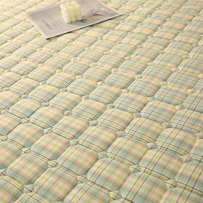 91家纺网 家纺一手货源 找家纺 梵克保罗 2025新款无印风全棉色织水洗棉夹棉床笠 凯里绿