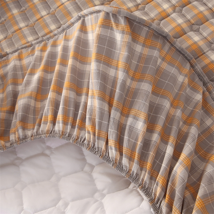 91家纺网 家纺一手货源 找家纺 梵克保罗 2025新款无印风全棉色织水洗棉夹棉床笠 美拉德橘