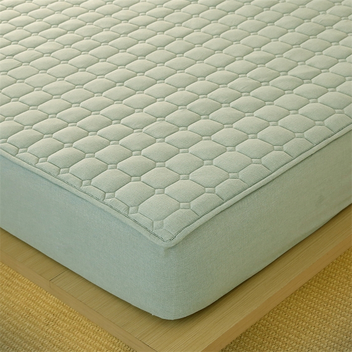 91家纺网 家纺一手货源 找家纺 梵克保罗 2025新款无印风全棉色织水洗棉夹棉床笠 千鸟格绿