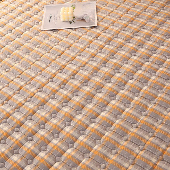 91家纺网 家纺一手货源 找家纺 梵克保罗 2025新款无印风全棉色织水洗棉夹棉床笠 美拉德橘