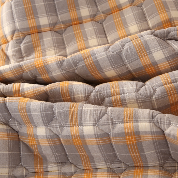 91家纺网 家纺一手货源 找家纺 梵克保罗 2025新款无印风全棉色织水洗棉夹棉床笠 美拉德橘