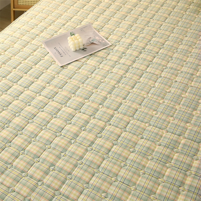 91家纺网 家纺一手货源 找家纺 梵克保罗 2025新款无印风全棉色织水洗棉夹棉床笠 凯里绿