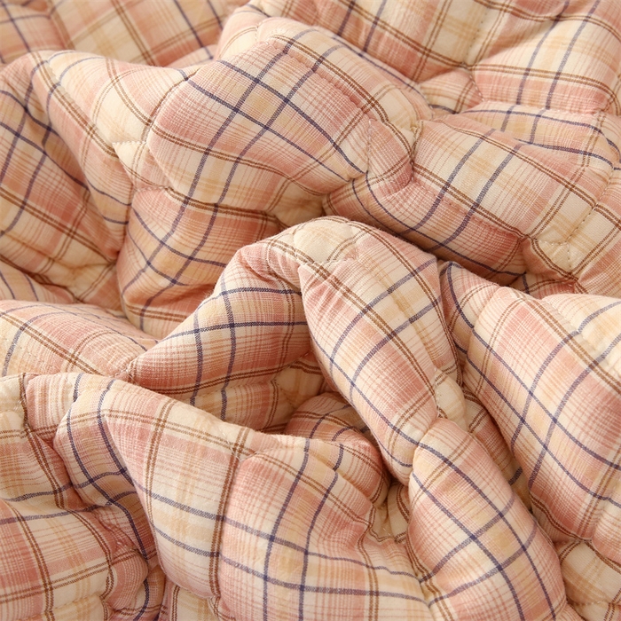 91家纺网 家纺一手货源 找家纺 梵克保罗 2025新款无印风全棉色织水洗棉夹棉床笠 凯里粉