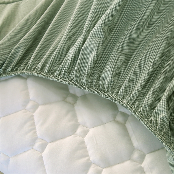 91家纺网 家纺一手货源 找家纺 梵克保罗 2025新款无印风全棉色织水洗棉夹棉床笠 千鸟格绿