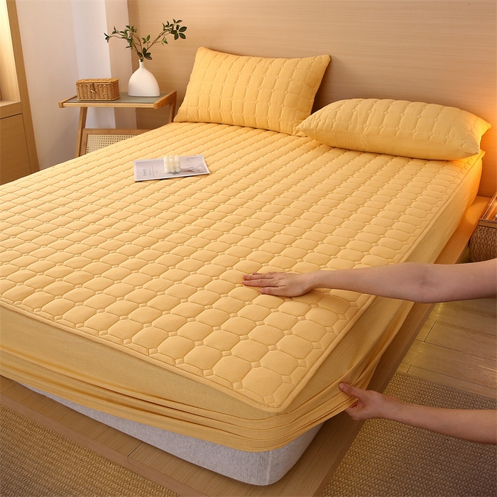 梵克保罗 2025新款无印风全棉色织水洗棉夹棉床笠 千鸟格招财金