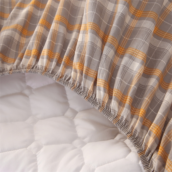 91家纺网 家纺一手货源 找家纺 梵克保罗 2025新款无印风全棉色织水洗棉夹棉床笠 美拉德橘