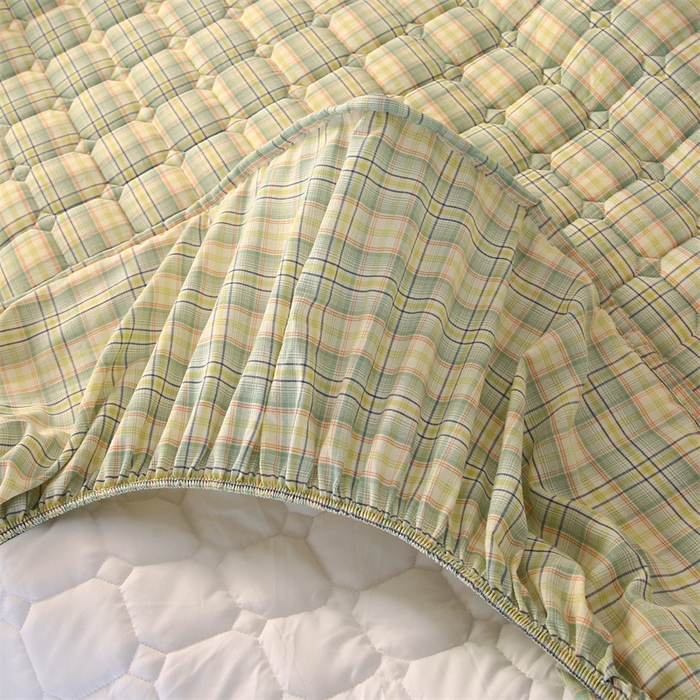 91家纺网 家纺一手货源 找家纺 梵克保罗 2025新款无印风全棉色织水洗棉夹棉床笠 凯里绿