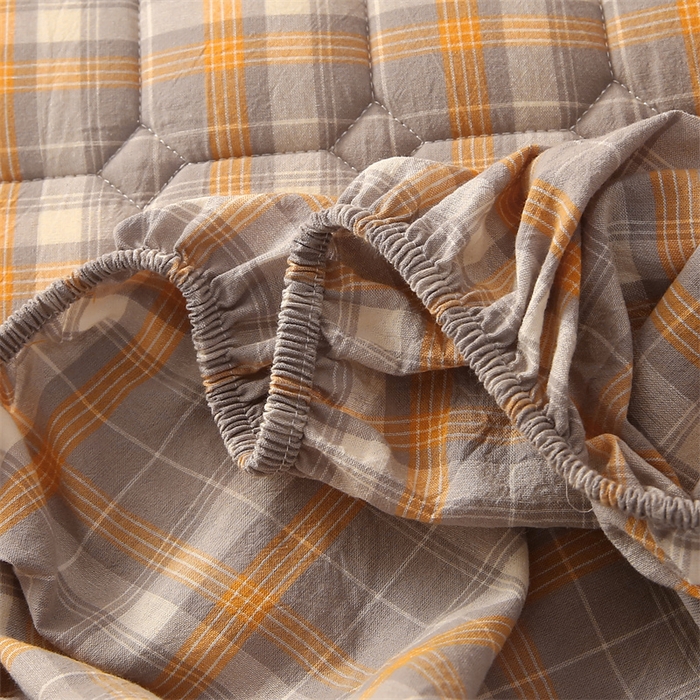 91家纺网 家纺一手货源 找家纺 梵克保罗 2025新款无印风全棉色织水洗棉夹棉床笠 美拉德橘