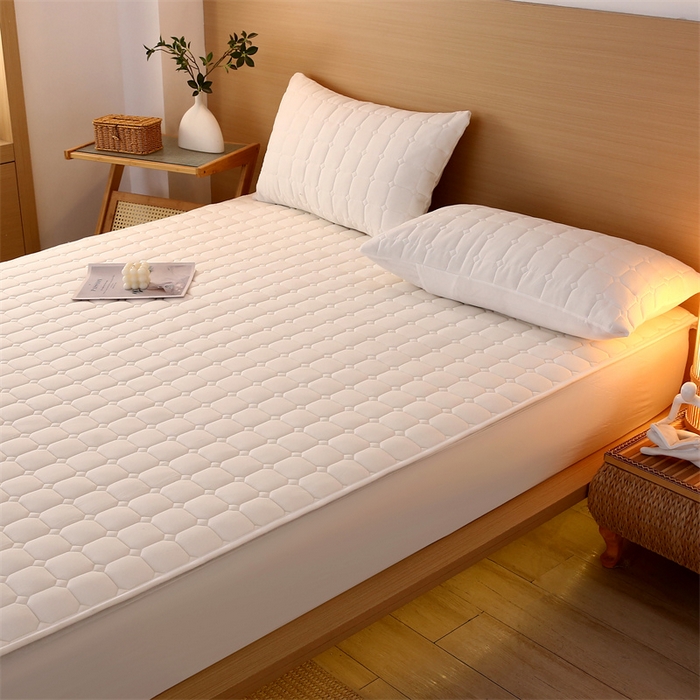 91家纺网 家纺一手货源 找家纺 梵克保罗 2025新款无印风全棉色织水洗棉夹棉床笠 无印纯净白