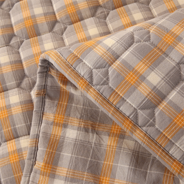 91家纺网 家纺一手货源 找家纺 梵克保罗 2025新款无印风全棉色织水洗棉夹棉床笠 美拉德橘