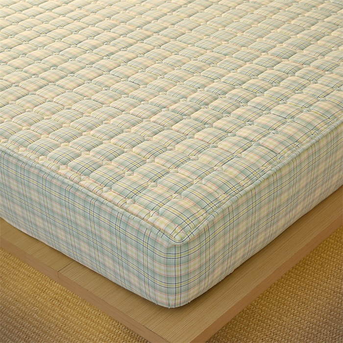 91家纺网 家纺一手货源 找家纺 梵克保罗 2025新款无印风全棉色织水洗棉夹棉床笠 凯里绿