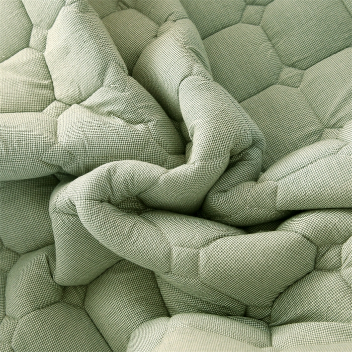 91家纺网 家纺一手货源 找家纺 梵克保罗 2025新款无印风全棉色织水洗棉夹棉床笠 千鸟格绿