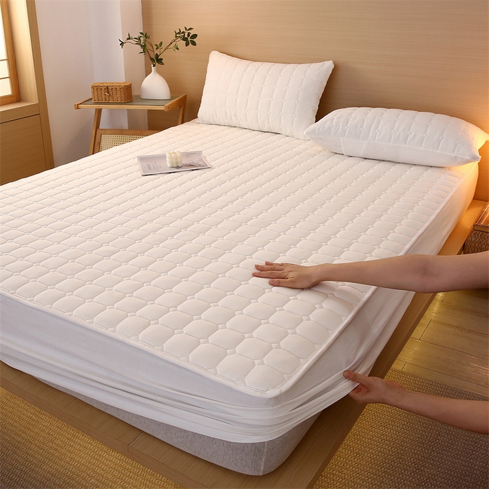 梵克保罗 2025新款无印风全棉色织水洗棉夹棉床笠 无印纯净白