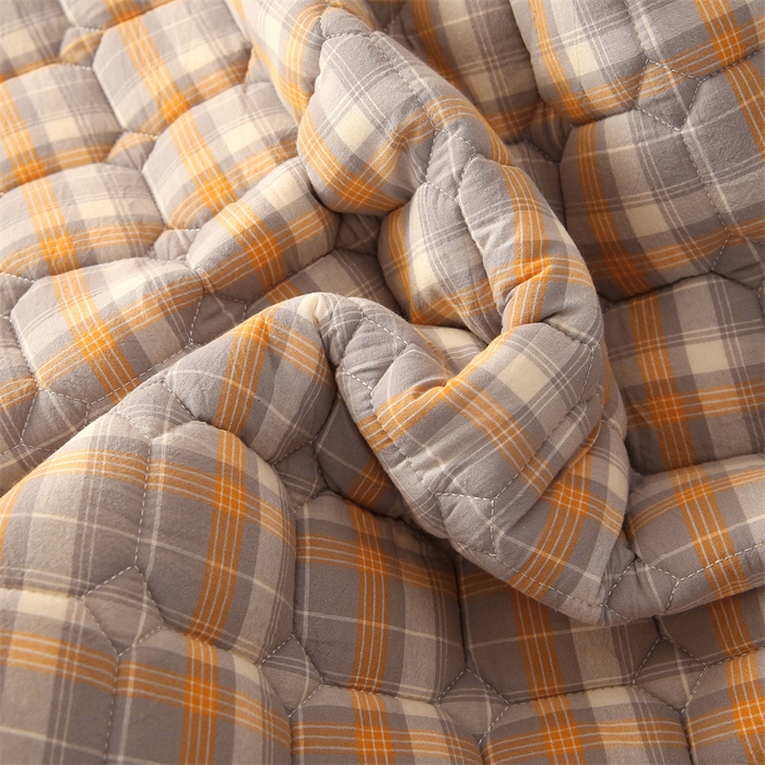 91家纺网 家纺一手货源 找家纺 梵克保罗 2025新款无印风全棉色织水洗棉夹棉床笠 美拉德橘