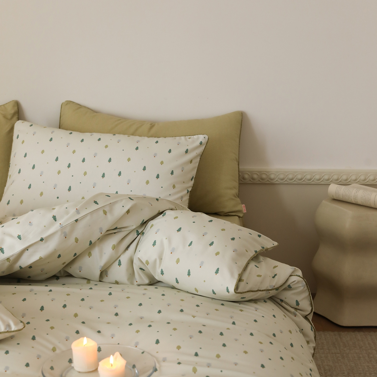 91家纺网 家纺一手货源 找家纺 时年家纺 2025新款全棉纯棉生态磨毛嵌绳款系列四件套 绿光森林