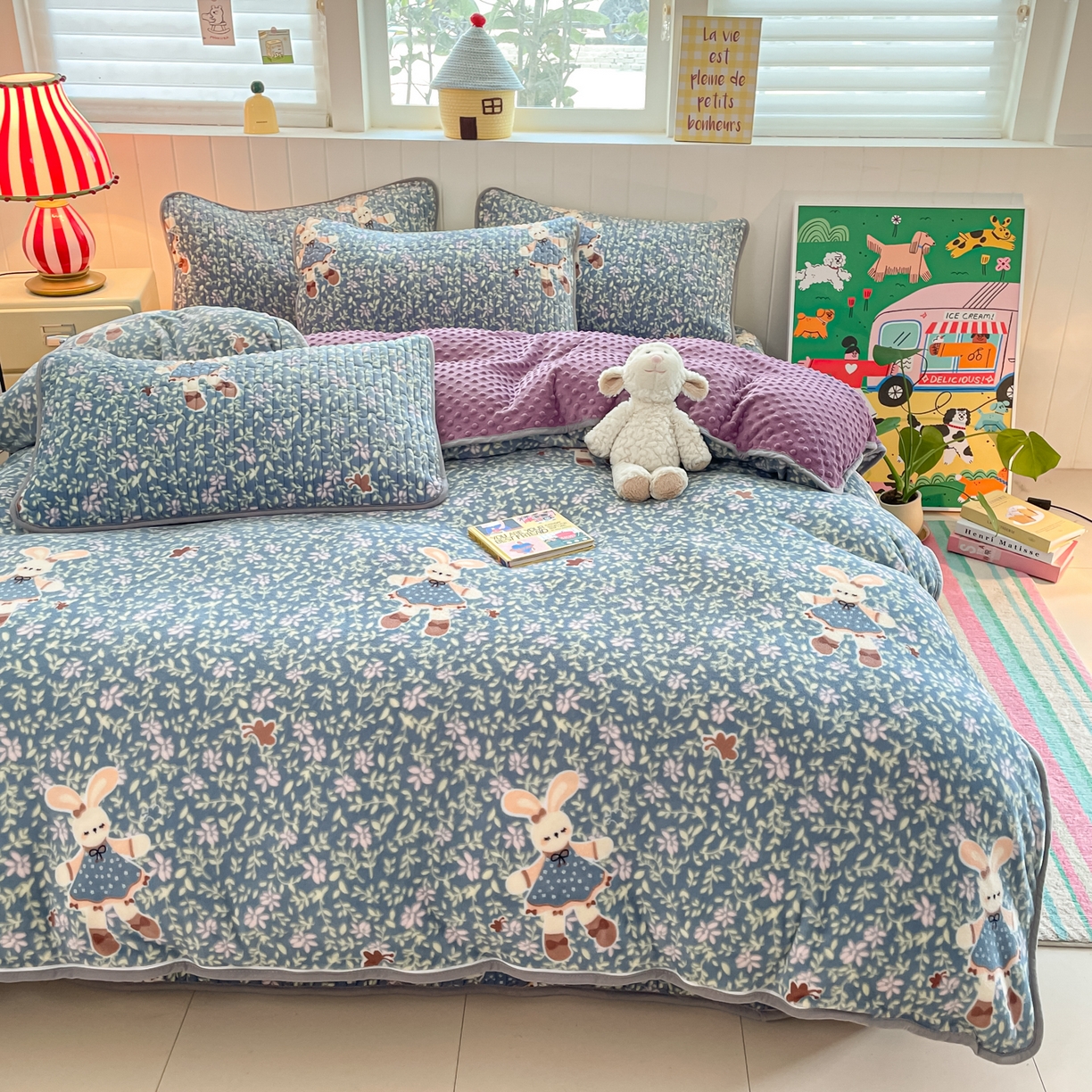 91家纺网 家纺一手货源 找家纺 （总）贝扬思家纺 2025新款高克重牛奶绒豆豆被套床盖四件套-悦心系列