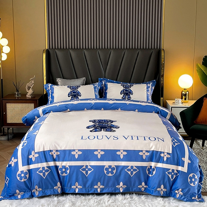 91家纺网 家纺一手货源 找家纺 梵克保罗 2025秋冬新品有氧臻棉绒数码印花9斤单品四件套牛奶绒兔毛绒 泰迪熊-蓝