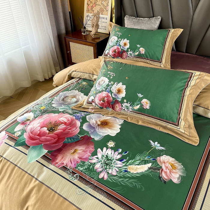 91家纺网 家纺一手货源 找家纺 梵克保罗 2025秋冬新品有氧臻棉绒数码印花9斤单品四件套牛奶绒兔毛绒 流金岁月-咖