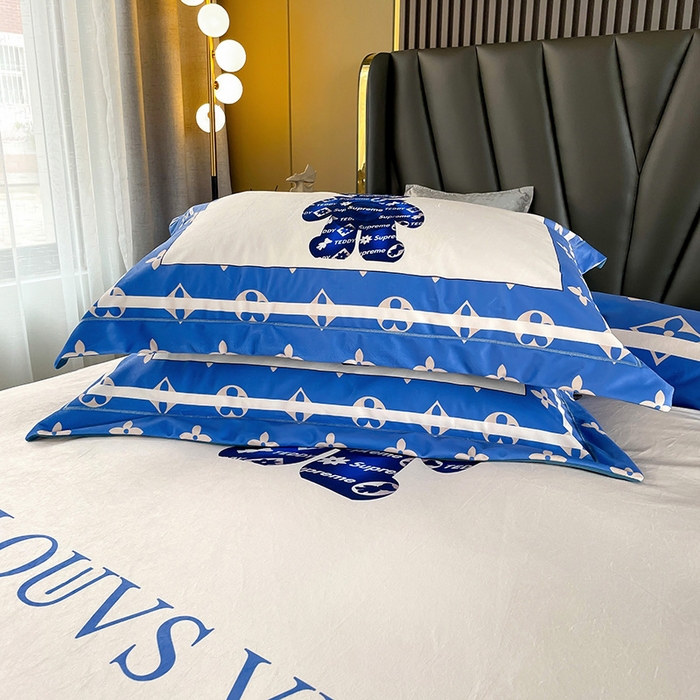 91家纺网 家纺一手货源 找家纺 梵克保罗 2025秋冬新品有氧臻棉绒数码印花9斤单品四件套牛奶绒兔毛绒 泰迪熊-蓝