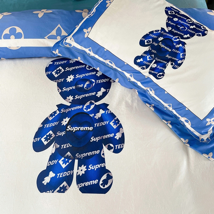 91家纺网 家纺一手货源 找家纺 梵克保罗 2025秋冬新品有氧臻棉绒数码印花9斤单品四件套牛奶绒兔毛绒 泰迪熊-蓝