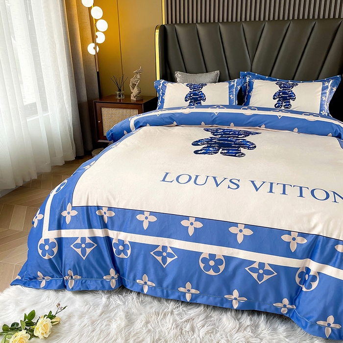 91家纺网 家纺一手货源 找家纺 梵克保罗 2025秋冬新品有氧臻棉绒数码印花9斤单品四件套牛奶绒兔毛绒 泰迪熊-蓝