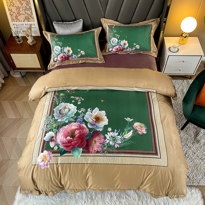 91家纺网 家纺一手货源 找家纺 梵克保罗 2025秋冬新品有氧臻棉绒数码印花9斤单品四件套牛奶绒兔毛绒 流金岁月-咖