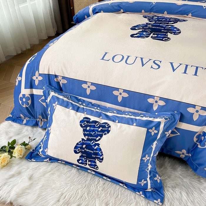 91家纺网 家纺一手货源 找家纺 梵克保罗 2025秋冬新品有氧臻棉绒数码印花9斤单品四件套牛奶绒兔毛绒 泰迪熊-蓝