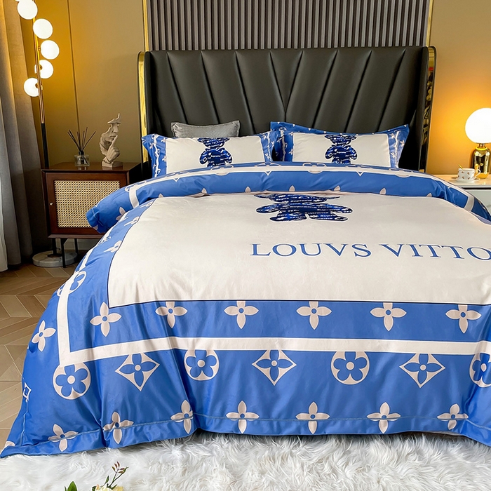 91家纺网 家纺一手货源 找家纺 梵克保罗 2025秋冬新品有氧臻棉绒数码印花9斤单品四件套牛奶绒兔毛绒 泰迪熊-蓝