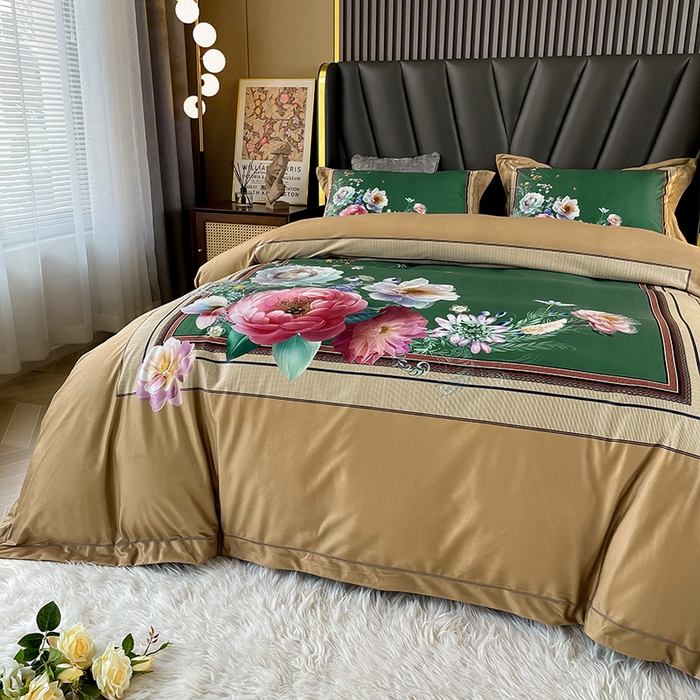 91家纺网 家纺一手货源 找家纺 梵克保罗 2025秋冬新品有氧臻棉绒数码印花9斤单品四件套牛奶绒兔毛绒 流金岁月-咖