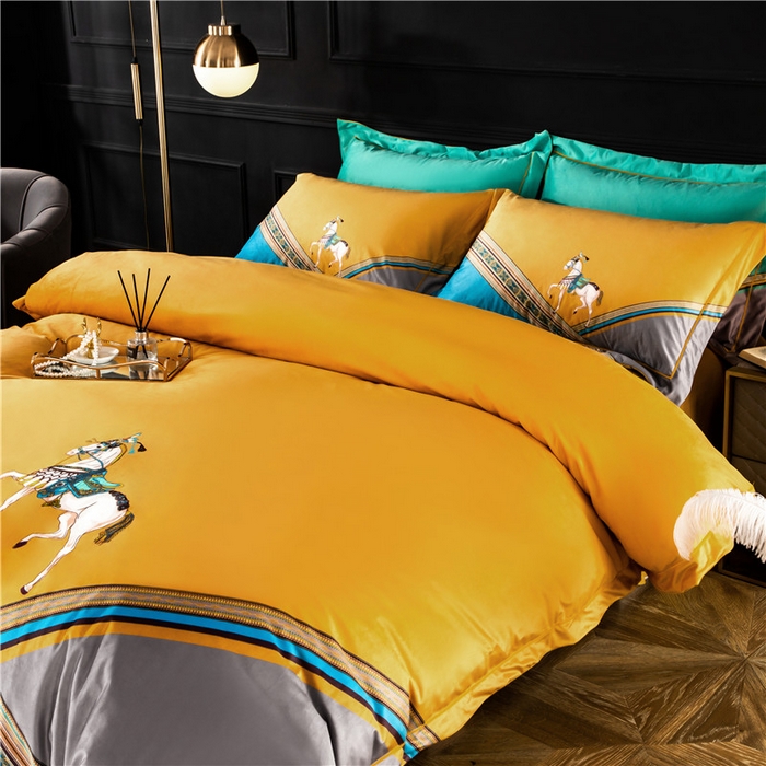 91家纺网 家纺一手货源 找家纺 梵克保罗 2025秋冬新品有氧臻棉绒数码印花9斤单品四件套牛奶绒兔毛绒 雅典-黄