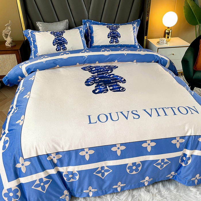 91家纺网 家纺一手货源 找家纺 梵克保罗 2025秋冬新品有氧臻棉绒数码印花9斤单品四件套牛奶绒兔毛绒 泰迪熊-蓝