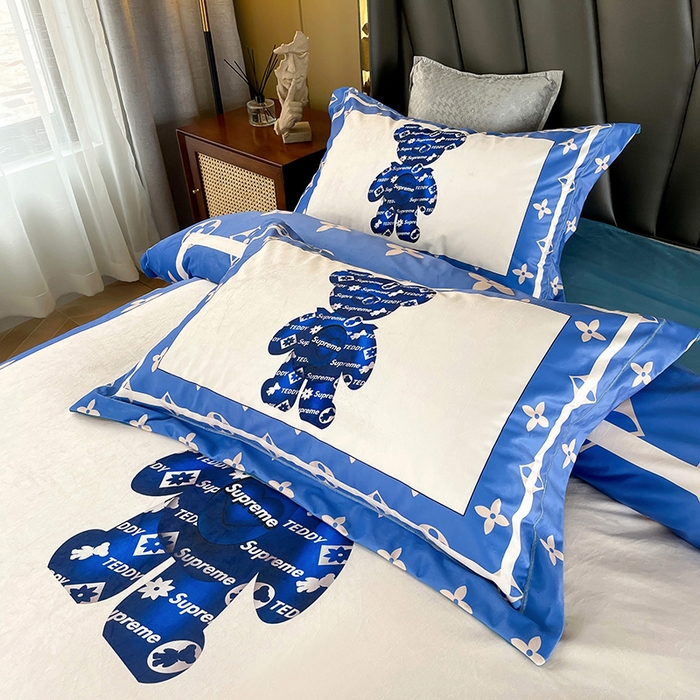 91家纺网 家纺一手货源 找家纺 梵克保罗 2025秋冬新品有氧臻棉绒数码印花9斤单品四件套牛奶绒兔毛绒 泰迪熊-蓝