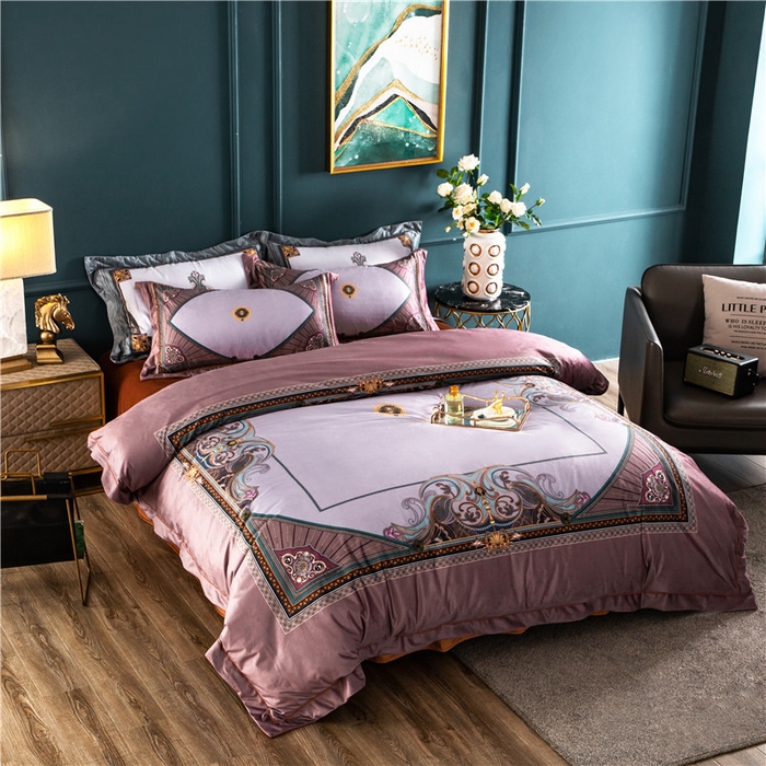 91家纺网 家纺一手货源 找家纺 梵克保罗 2025秋冬新品有氧臻棉绒数码印花9斤单品四件套牛奶绒兔毛绒 柏林-豆沙